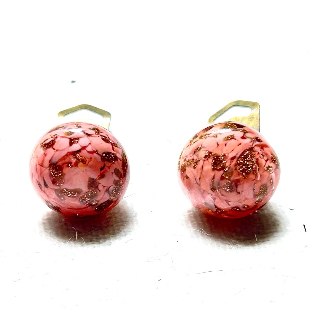Vintage Italian Murano Glass Clip On Earrings: Pink & Gold RARE